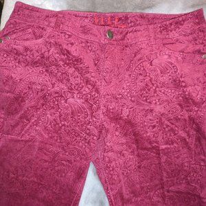 Ladies Elle Dark Red Paisley Corduroy Jeans  Size 16R